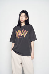 25SS ヴィンテージフローフォントピグメントショートスリーブTシャツ チャコール