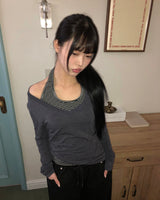 シーン レイヤード シャーリング Vネック ロングスリーブ Tシャツ