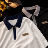Day Coloring Collar Patch Semi-Zipup Short Sleeve (2 colors)