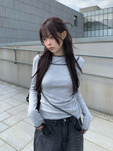 ペンシルレイヤードアンバランスカラーマッチングラインTシャツ