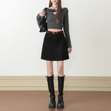 Brown Suede-Touch A-Line Pocket Skirt