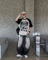 Sand Washing Wide Balloon Denim Pants