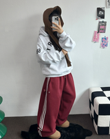 FLEECE❤TRACK LINE 3 LINE LONG PANTS ❤🖤🤍💙🩶5COLOR