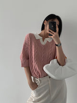 ASCLO Twist Open Collar Short Sleeve Knit (3color)