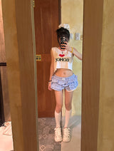 チェックカンカンフリルバルーンショートパンツ