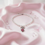 [ジェニーパーク Necklace] ローズピンクハートアンドリボン パールチョーカーネックレス