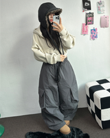 ヒーター❤カーゴオーバーロングバンディングパンツ 🩶🖤🤎💚4COLOR