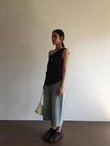 One-shoulder draping blouse (2color)