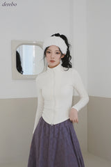 velvet line half-turtleneck zip-up slim top