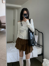 First Muse Off-Shoulder Front Button Long Sleeve Knit Top (2 Colors)