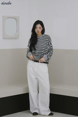 white cotton wide casual pants