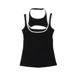 Layered jersey sleeveless (BLACK)