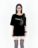 リボンローズピストルTシャツ #ブラック