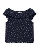 RUFFLE FLOWER BLOUSE(NAVY)