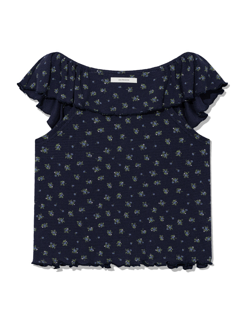 RUFFLE FLOWER BLOUSE(NAVY)