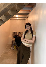 Hazelnut pintuck wide cotton casual pants