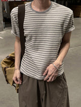 ベントワッフルストライプ半袖Tシャツ