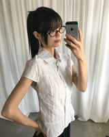 Karen Stripe Frill Short Sleeve Shirt
