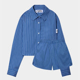 ストライプドポップリンシャツセット_BLUE