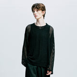 [SET] フィッシュネットロングスリーブニット＆スタンダードフィットタンクトップ　ブラック