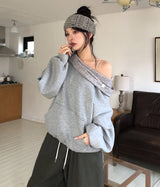 ミオ ドレープフード オフショルダー スウェットシャツ