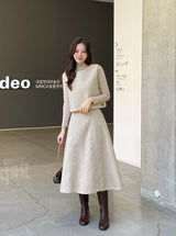 [3 piece set] レディユーハーフネックニットウールベストスカートセット