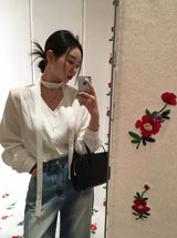 [Bellide made] デンゼル シルク Vネック ブラウス タイ付き