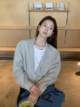 ストライプカラーレッドシャツレイヤードTシャツ