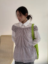 Toyan Frill Shirring Collar Shirt Blouse