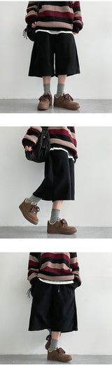 Chisen High density fleece side pintuck Bermuda pants
