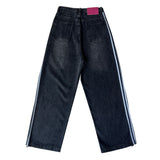 Gradient washing waist strap adjustable string three stripe track denim pants (2 colors)