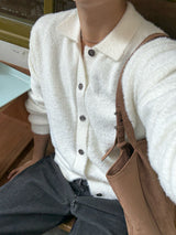 Angora semi-cropped collar cardigan