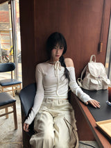 One-shoulder Ribbon Tee