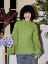 Four-color lapel loose raglan wool sweater