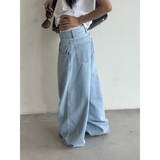 Tiberinus - Baggy Flowy Jeans - Slouchy Balloon-Leg Jeans - Sky Blue - Cotton Denim