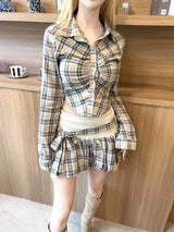 1416. Check shirring crop sh (2color)