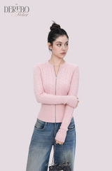 Round Zip-Up Twist Long Sleeve Knitwear