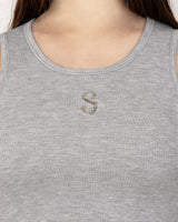 W Chest Logo Crop Short Sleeve GRAY