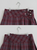 DOUBLE BUCKLE PLAID CHECK PLEATS SKIRT (2COLORS!)