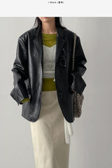 [unisex] Crack Single Leather Over Fit Jacket
