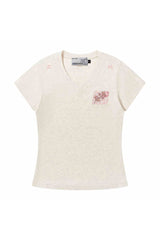 プレイドVネックパッチスリムTシャツ
