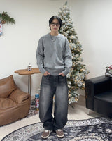レオカーブウォッシュ加工デニムパンツ