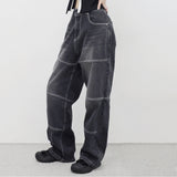 (Unisex) リザポケットワイドデニムパンツ