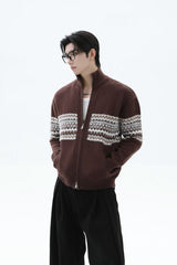 Heavyweight Fair Isle Knit Zip Cardigan