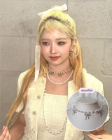 [IVE Rei Necklace] Three Ribbons Pearl Choker Necklace - Silver Color