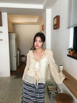 Clear chiffon ethnic blouse (2color)
