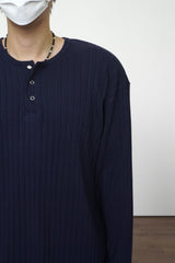 シンプルラインヘンリーネックロングスリーブ3C
