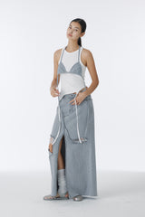 DAMAGED LONG DENIM SKIRT (GRAY)