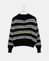 Runli Stripe Ribbed Round Neck Long Sleeve Cardigan
