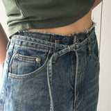 Taps Belt Set Slit Denim Long Skirt